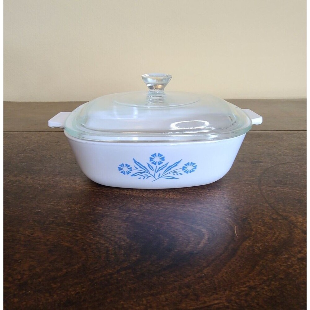 Corning Ware Blue Cornflower 1 Qt. Dish w/ Lid Handles P-81-B & Lid P-7-C